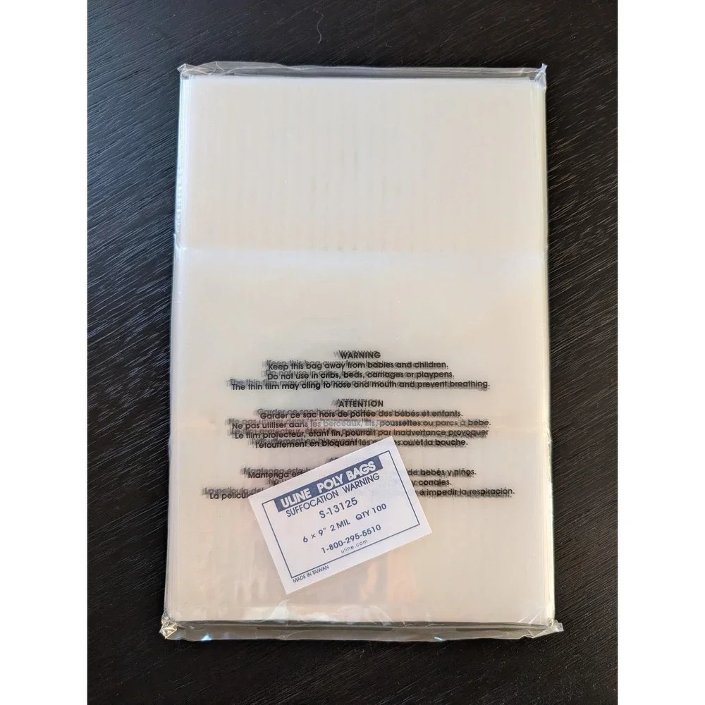 Uline 6x9 Poly Bags Open End 2 Mil Suffocation Warning 100 Count S-13125 Clear